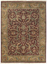 Detailed floral pattern on a Steuben Premium Wool Area Carpet in burgundy, gold, and green. Traditional style. Design-Rectangle-58