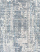 Close-up of the Stokenchurch Area Carpet, featuring a contemporary blue and gray abstract pattern. Design-Rectangle-710102