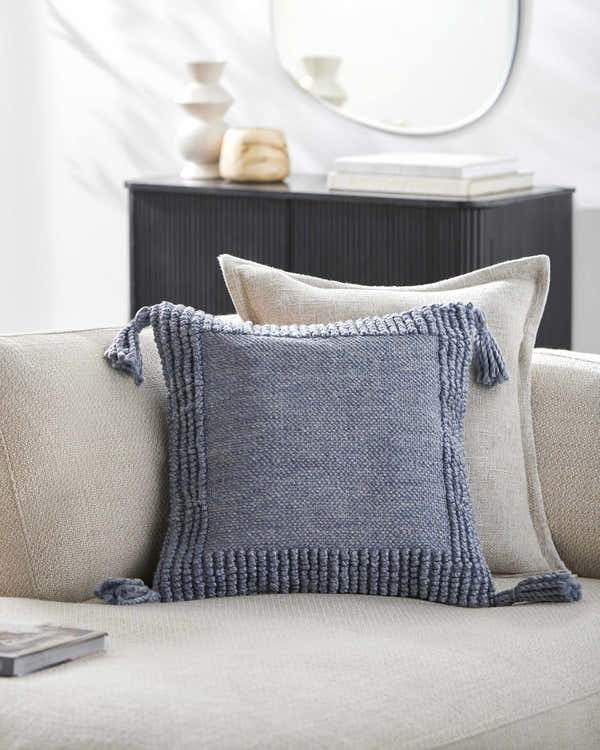 Lunor Light Blue Linear Pattern Modern Recycled PET Yarn Outdoor Accent Pillow - Clearance