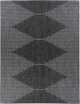 Close-up of the Stephan Area Rug featuring a geometric Southwestern pattern in black, charcoal, cream, and light gray. Design-Rectangle-710102