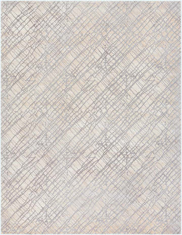 Close-up of Strykersville Area Rug. Beige rug with a charcoal gray geometric grid pattern. Contemporary style. Design-Rectangle-710103