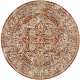 Detailed round Strathbogie Traditional Red Area Rug with cream, rust, and brown oriental pattern. Design-Round-67