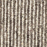 Close-up of the Caius Area Rug showing its taupe and white vertical stripe pattern and hand-woven wool texture. Swatch