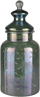 Stewartville Green Etched Glass Jar - Clearance