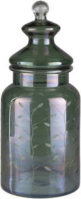 Stewartville Green Etched Glass Jar - Clearance