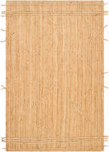 Close-up of the Zeno Area Rug. Hand-woven jute rug in natural tones with a diamond pattern and braided fringe detail. Design-Rectangle-576