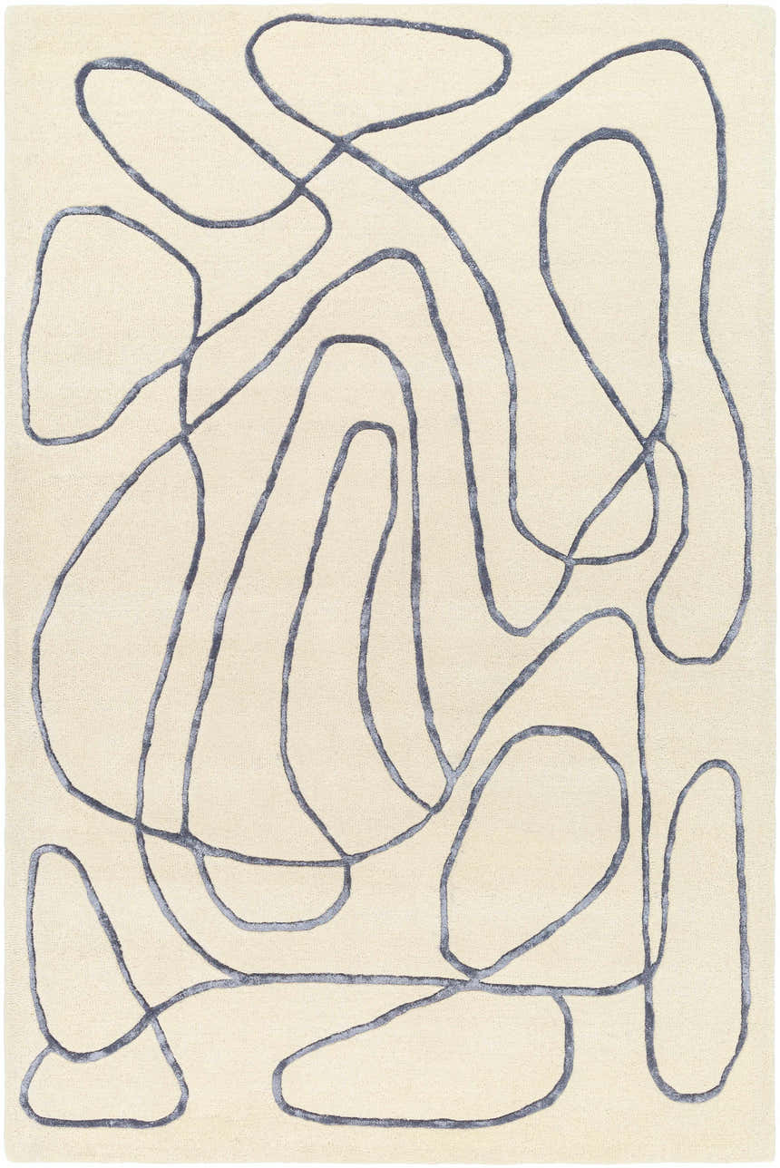 Hand tufted Derek Area Rug in light peach wool with a dark gray abstract line pattern. Contemporary style. Design-Rectangle-576