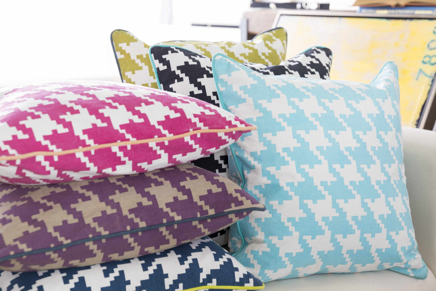 Morattico Blue White Houndstooth Accent Pillow - Clearance