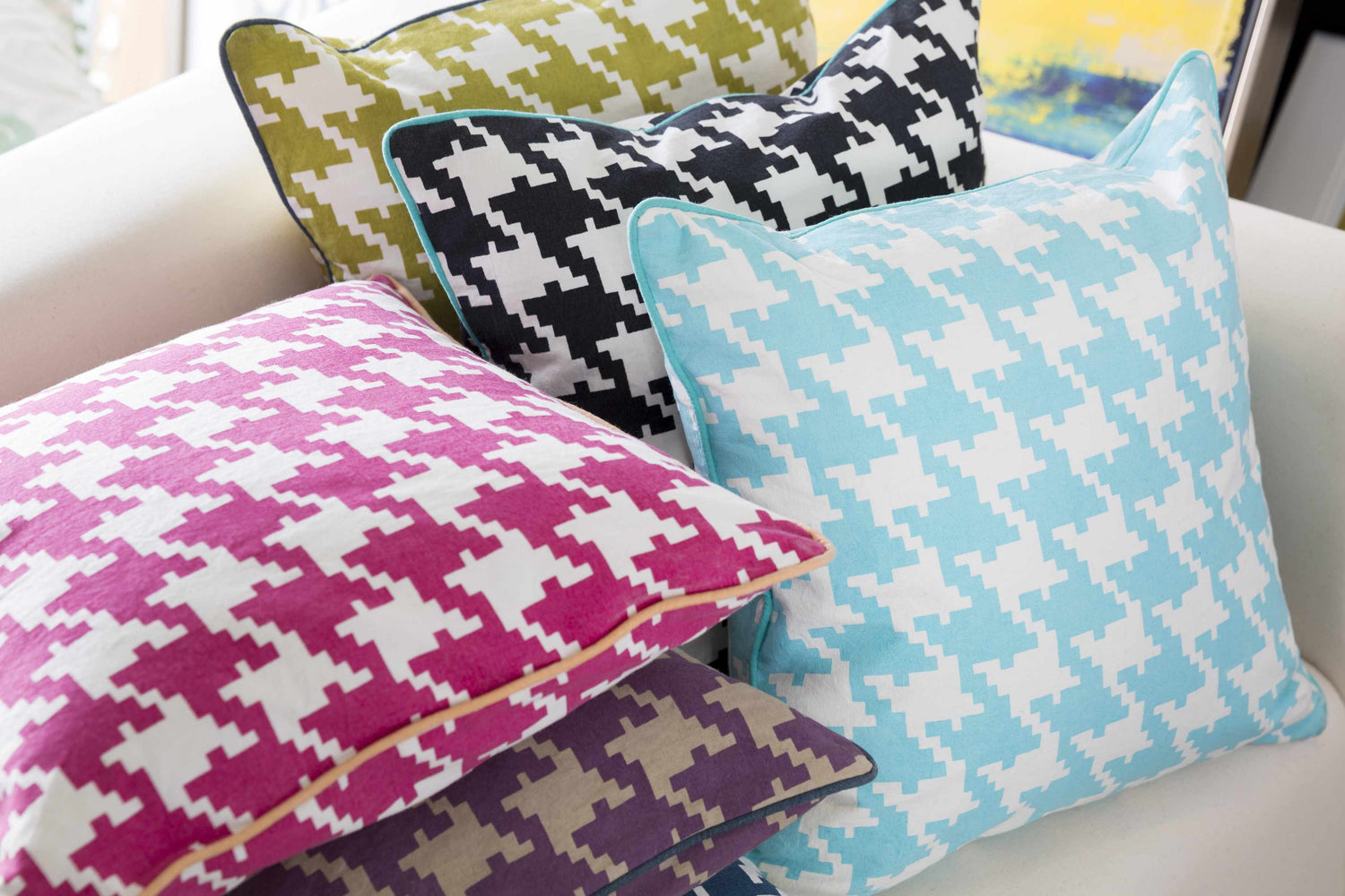 Booval Pink Houndstooth Throw Pillow - Clearance