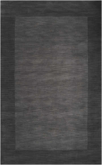 Close-up of a Bordered Solid Black Charcoal Wool Rug showing its subtle texture and color variations. Design-Rectangle-58
