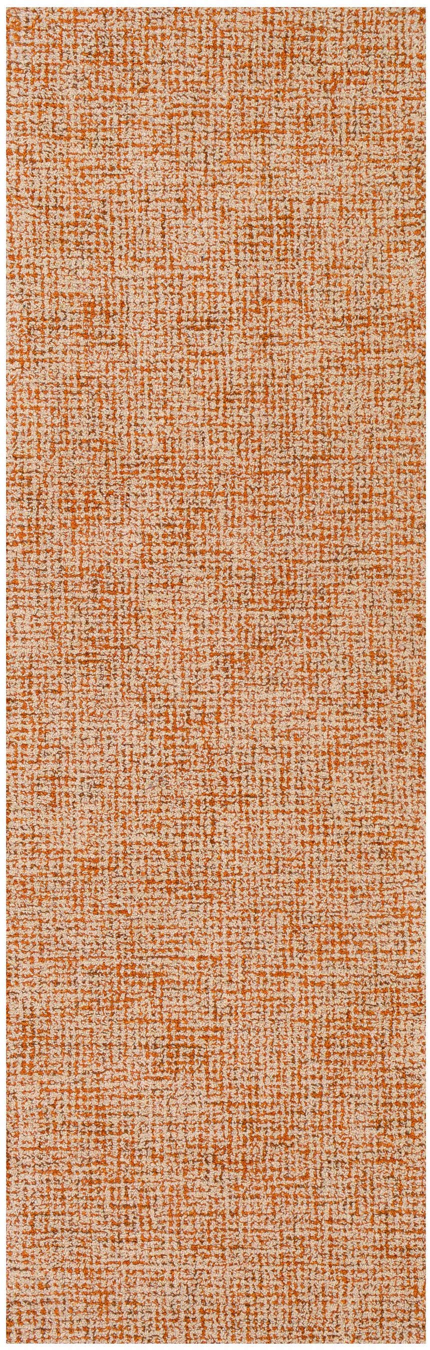Close-up of the Teresita Area Rug. Burnt orange and ivory wool with a textured, contemporary pattern. Design-Runner-268