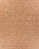 Close-up of the Teresita Area Rug, a hand-tufted wool rug in burnt orange and ivory with a subtle textured pattern. Design-Rectangle-810