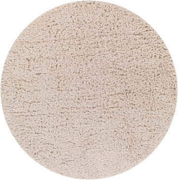 Close-up of the round Siari Solid Oatmeal Shag Rug showing its plush, textured polyester pile. Design-Round-67