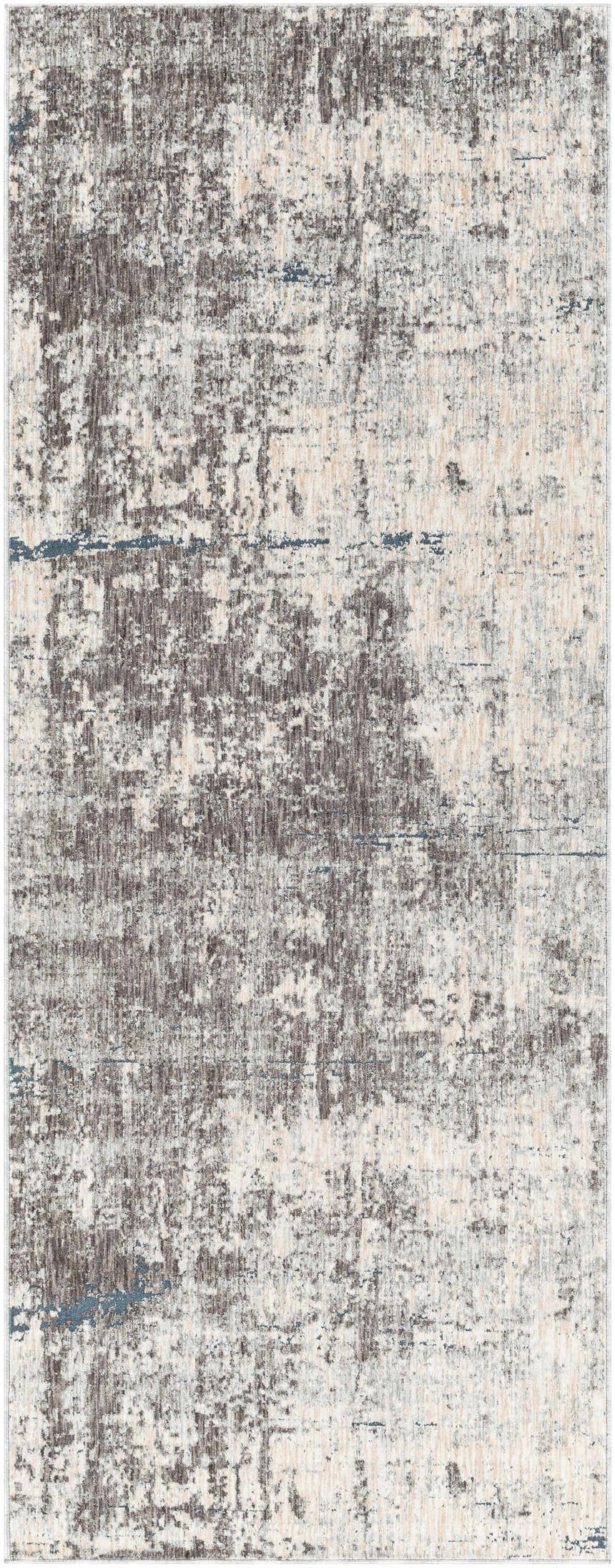 Close-up of the Tonalea Carved Statement Area Rug, showcasing its abstract pattern in gray, ivory, and subtle blue tones. Design-Runner-338