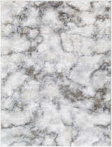 Close-up of the Titan Light Gray Area Rug, featuring a marbled pattern in light silver, silver gray, and subtle brown tones. Design-Rectangle-537