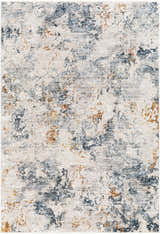 Close-up of Tracyton Area Rug. Contemporary style with cream, gray, and mustard abstract pattern. Machine woven polyester rug. Design-Rectangle-575