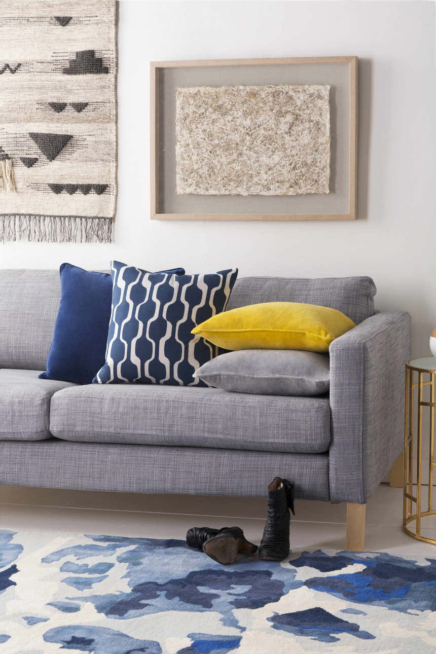 Victor Dark Blue Square Throw Pillow - Clearance