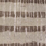 Close-up of the Turbeville Premium Area Carpet. Dark brown, light beige, and taupe stripes with textured detail. Swatch