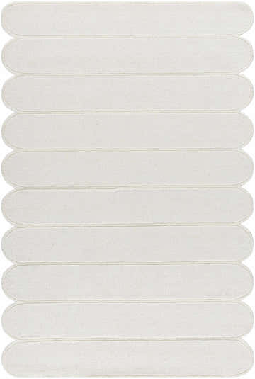 Close-up of the hand-loomed Tayte White Abstract Area Rug. Light silver wool rug with a contemporary horizontal stripe design. Design-Rectangle-576