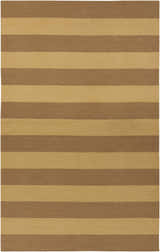 Close-up of the hand woven Vieques Area Carpet. Brown and mustard stripes create a traditional, farmhouse style. Design-Rectangle-58