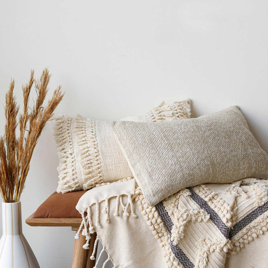 Evan Oatmeal Square Throw Pillow - Clearance