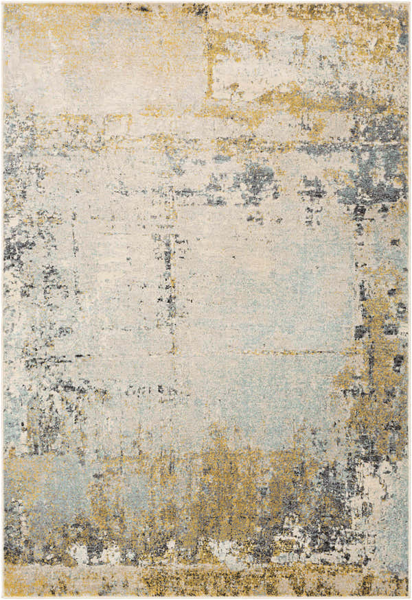 Waleska Neutral Area Rug with abstract design in aqua, black, mustard, and taupe. Contemporary style. Design-Rectangle-5373