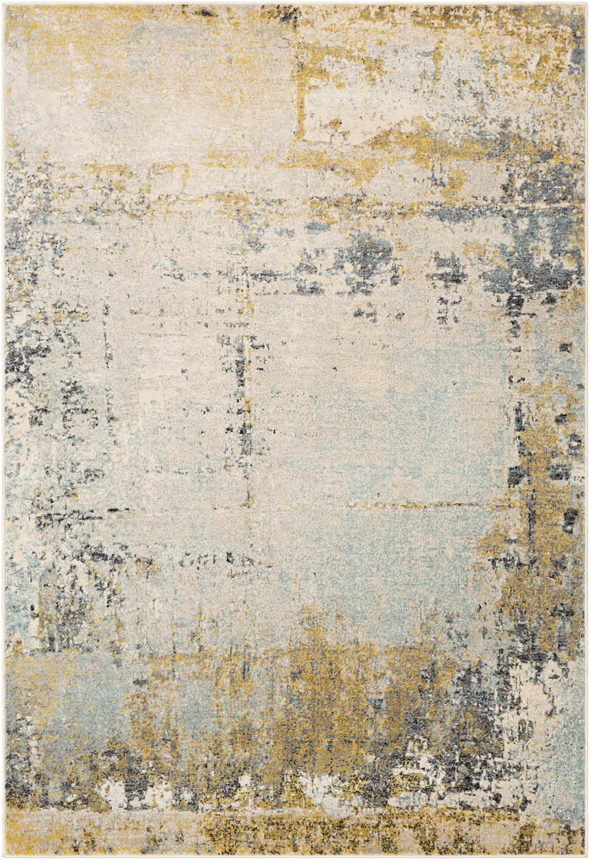 Waleska Neutral Area Rug with abstract design in aqua, black, mustard, and taupe. Contemporary style. Design-Rectangle-5373