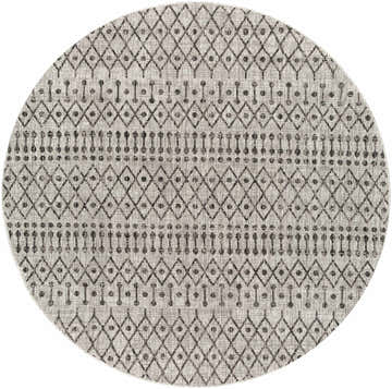 Round Wallkill Area Rug with a black and taupe geometric diamond pattern. Design-Round-67