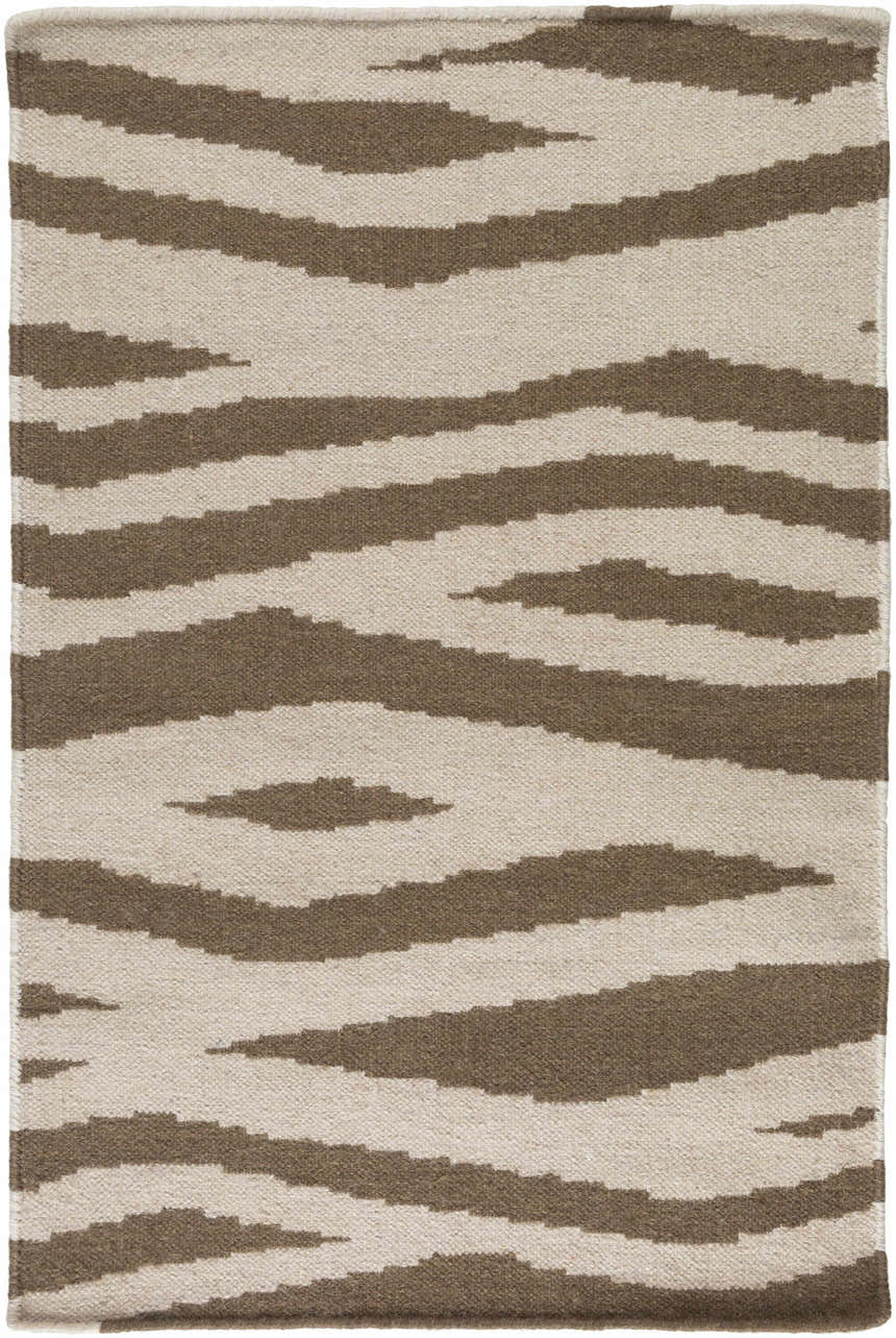 Close-up of Wolford Area Carpet. Hand woven wool rug with a contemporary brown and light beige striped pattern. Design-Rectangle-23