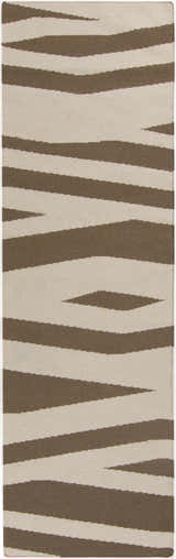Close-up of the hand woven Wolford Area Carpet. Brown, beige rug with a contemporary striped pattern and wool texture. Design-Runner-268