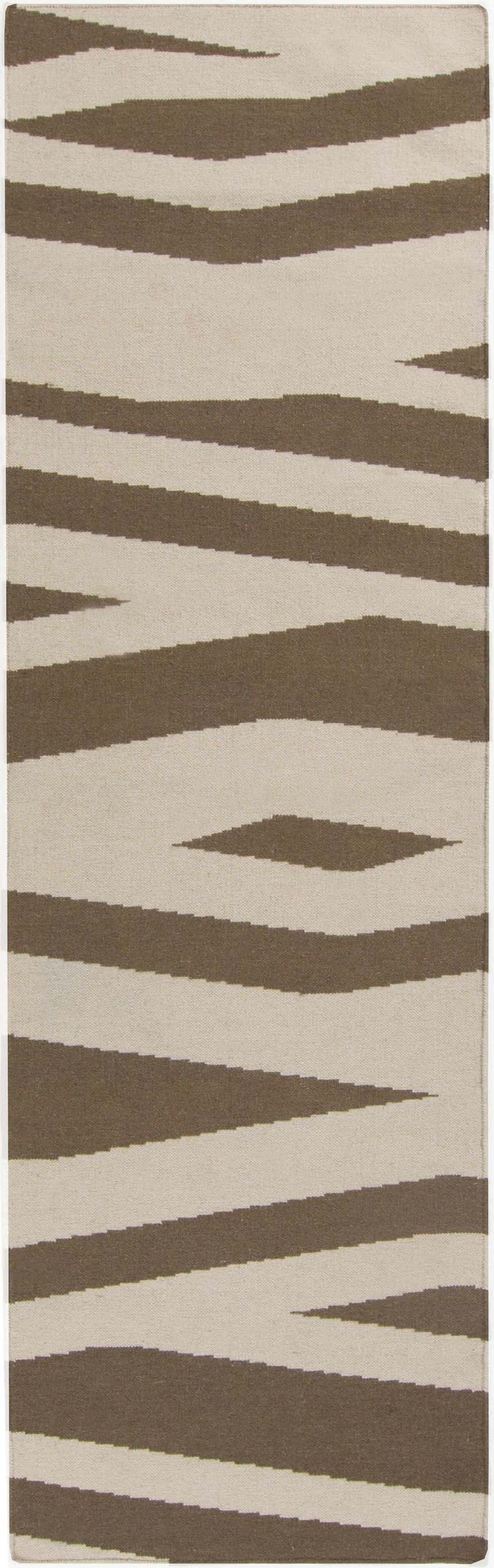 Close-up of the hand woven Wolford Area Carpet. Brown, beige rug with a contemporary striped pattern and wool texture. Design-Runner-268