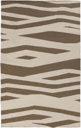 Close-up of the hand woven Wolford Area Carpet. Features a contemporary brown and light beige zebra-like pattern. Design-Rectangle-58