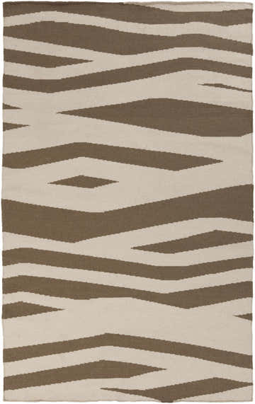Close-up of the hand woven Wolford Area Carpet. Features a contemporary brown and light beige zebra-like pattern. Design-Rectangle-58