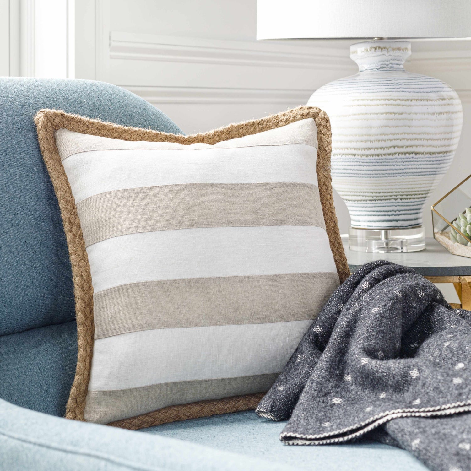 Kuri Beige Striped Lumbar Pillow - Clearance