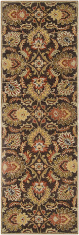 Close-up of the Chesterton 1028 hand-tufted brown wool rug. Features a traditional floral pattern in brown, gold, and rust tones. Design-Runner-268