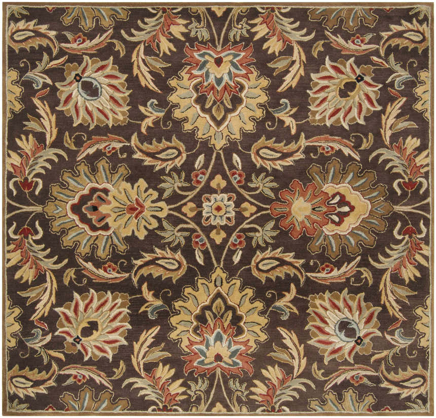 Detailed floral pattern of the Chesterton 1028 hand-tufted brown wool rug. Traditional oriental style. Styleshot