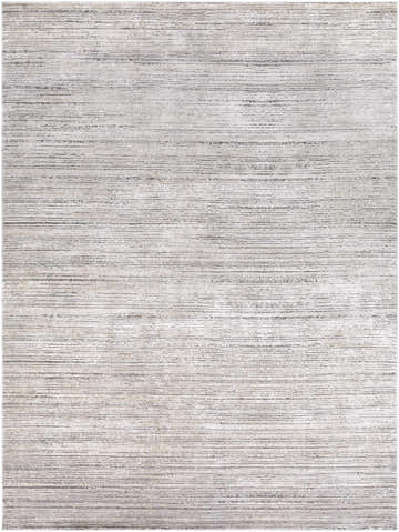 Close-up of the Yemassee Tibetan Striped Area Rug. Charcoal, ivory, medium gray, and tan stripes create a textured, modern look. Design-Rectangle-710103
