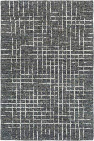 Close-up of the hand-tufted Yates Area Rug. Gray wool rug with a steel gray and white grid pattern. Contemporary style. Design-Rectangle-576