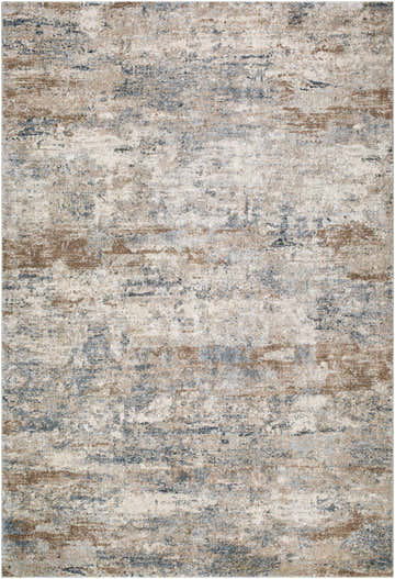 Close-up of the Yoshe Thick Luxe Rug. Beige, gray, and tan hues create a contemporary abstract pattern. Machine woven texture. Design-Rectangle-6792