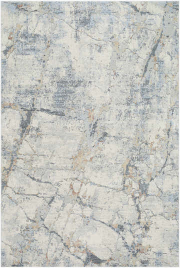 Close-up of the Urowo Blue Thick Luxe Rug, featuring a beige, gray, and pale blue contemporary design. Design-Rectangle-679