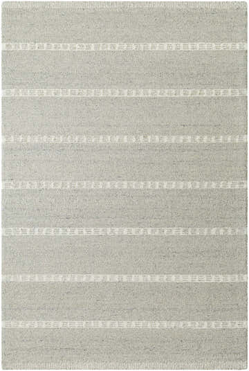 Close-up of Zelda Area Rug: hand-tufted wool rug in ash and silver gray with a subtle striped pattern. Design-Rectangle-576