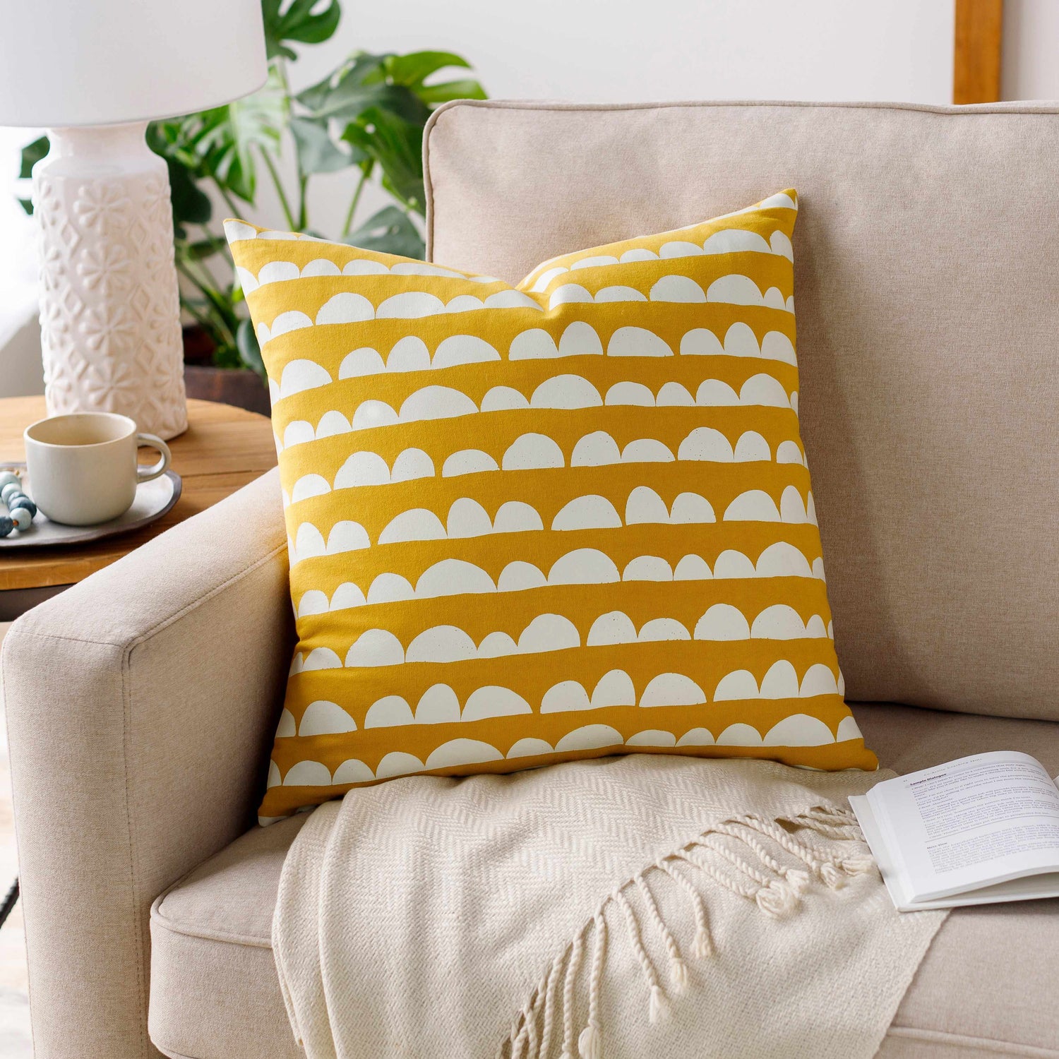 Zuni Yellow Scallop Pattern Throw Pillow - Clearance